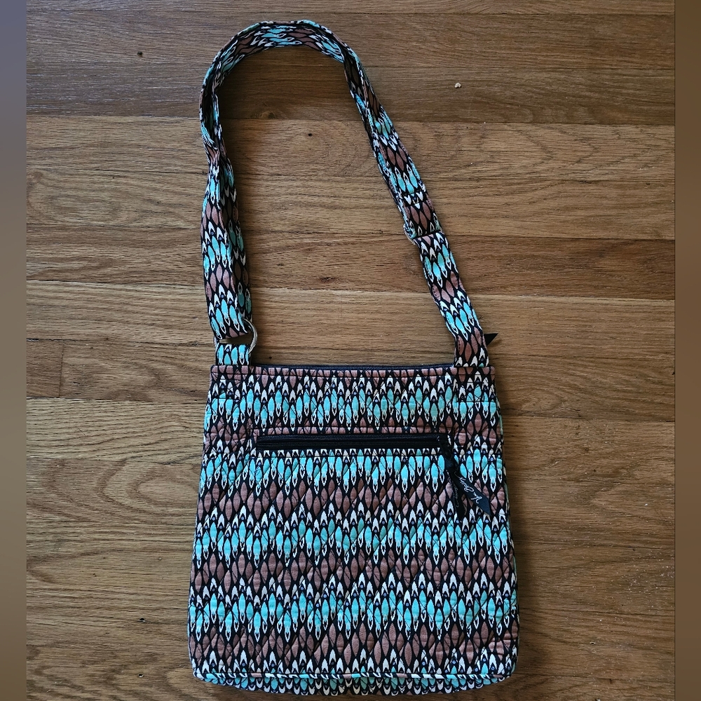 Vera Bradley Crossbody Bag Turquoise Blue Brown Sierra Stream Print Purse